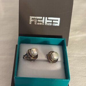 EFFY 925 Sterling Silver & 18K Gold Cultured Pearl Earrings (8.1 mm) with Box